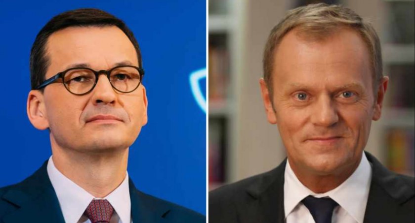 Fot. foto: Wkraju24.pl/Mateusz Morawiecki, fot. KPRM; Donald Tusk, fot. Wikimedia 
