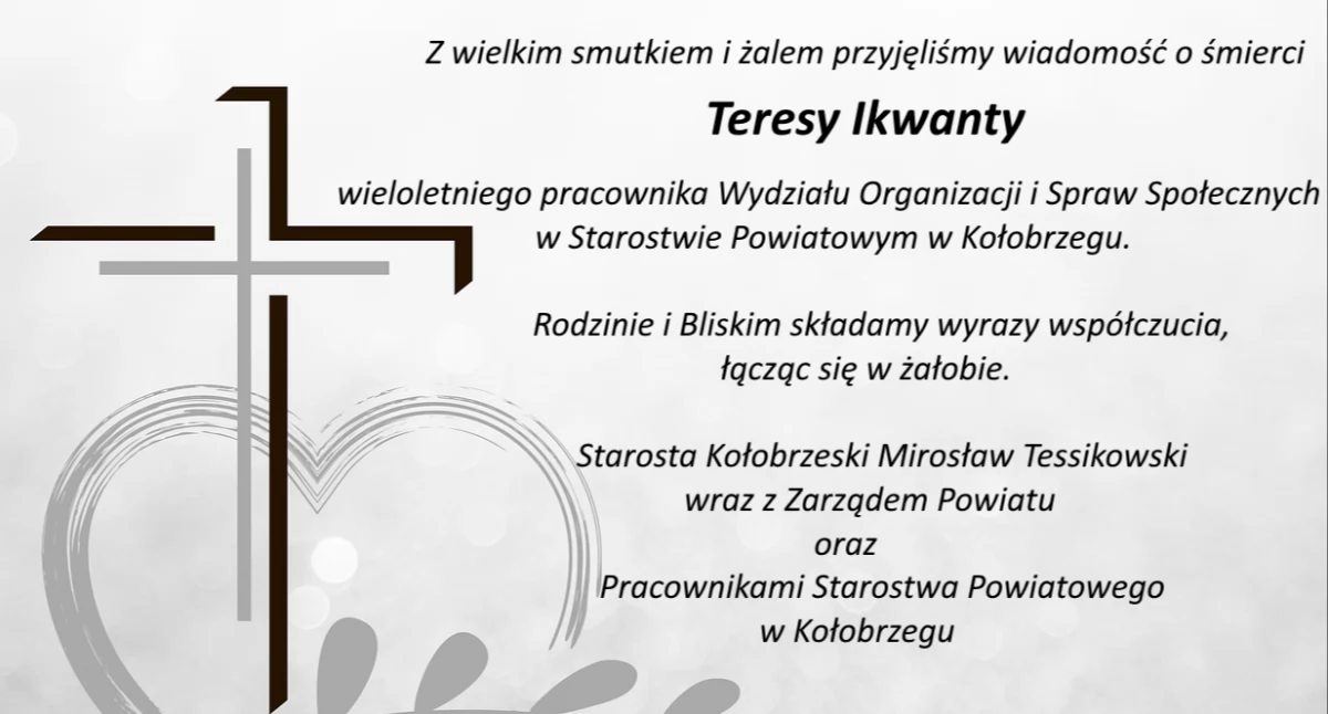 Komunikaty, Kondolencje rodziny bliskich Teresy Ikwanty - zdjęcie, fotografia