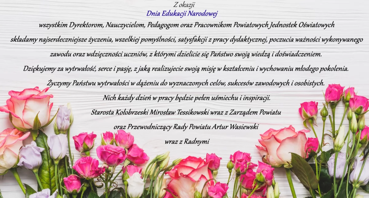 Starostwo Powiatowe, Dzień Edukacji Narodowej Życzenia Starosty Przewodniczącego Zarządu Powiatu Kołobrzeskiego - zdjęcie, fotografia