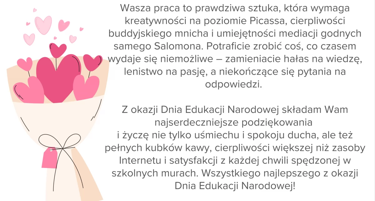 Komunikaty, Drodzy Nauczyciele Pracownicy Oświaty! Życzenia Prezydent Miasta Kołobrzeg Mieczkowskiej - zdjęcie, fotografia