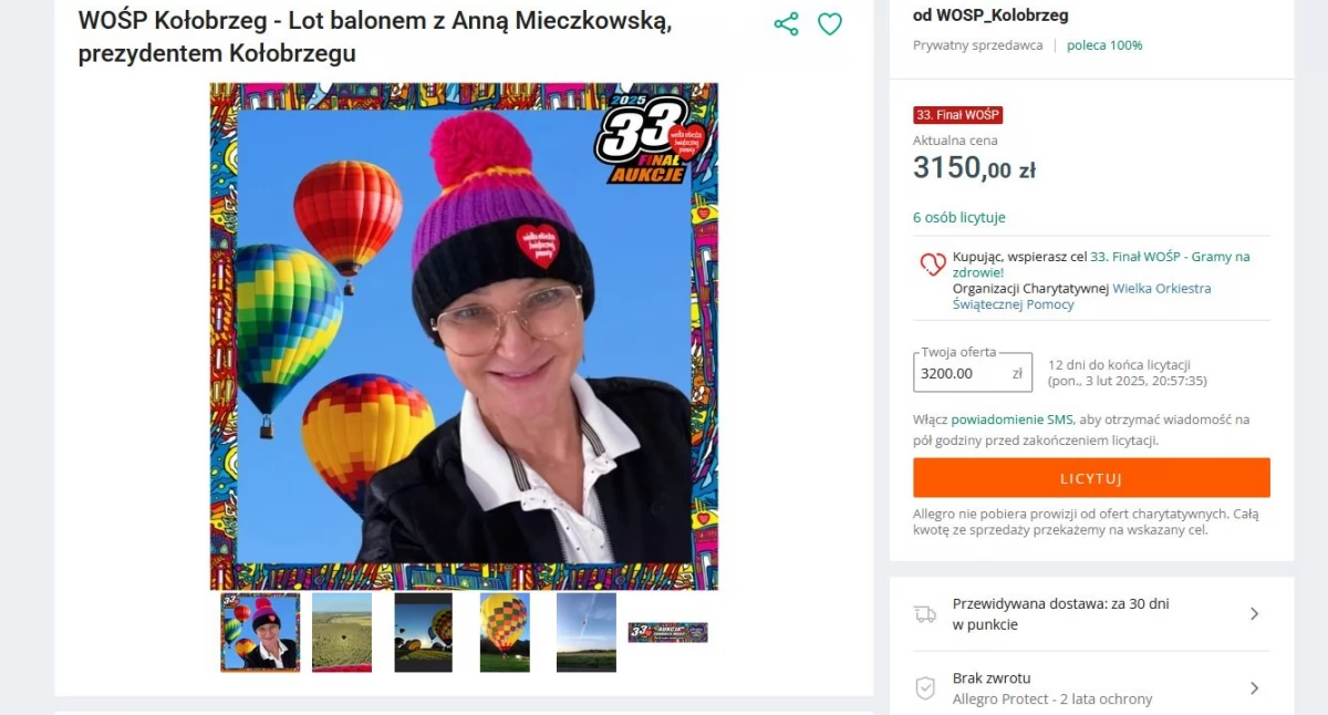 Wiadomości, Niecodzienne Aukcje WOŚP Kołobrzegu balonem prezydent miasta - zdjęcie, fotografia