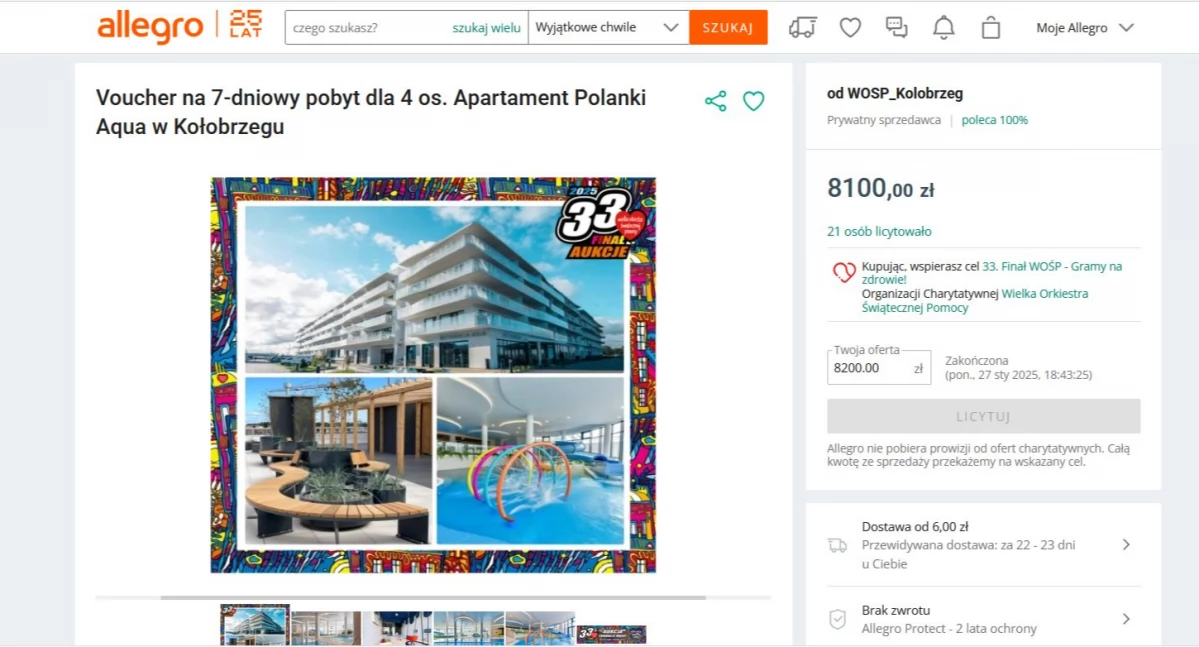 Wiadomości, Zakończyła najdroższa kołobrzeska licytacja WOŚP zapłacono pobyt morzem - zdjęcie, fotografia