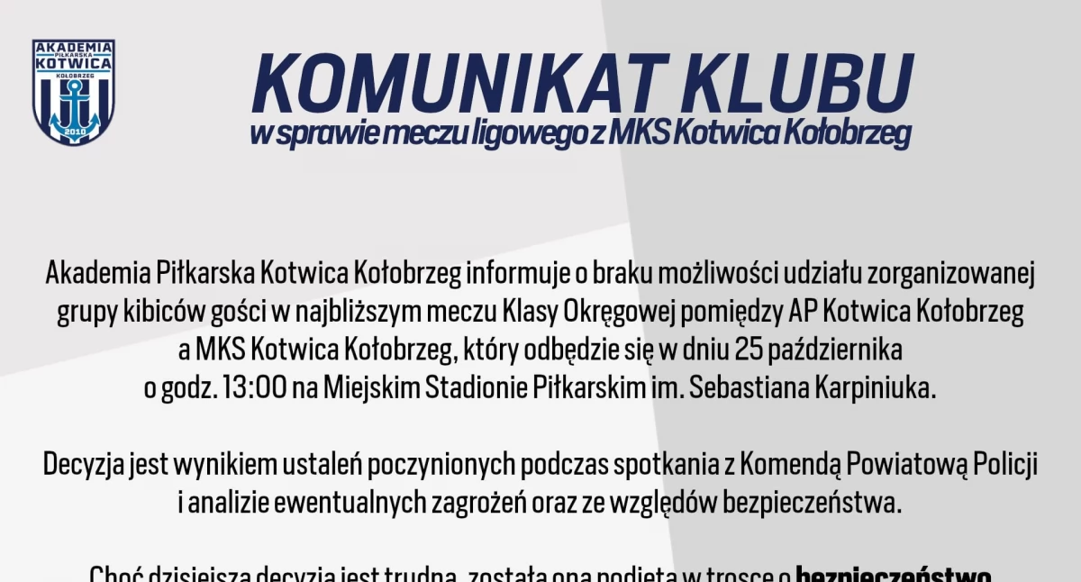 Wiadomości, Policja zdecydowała derby Kotwicy kibiców - zdjęcie, fotografia