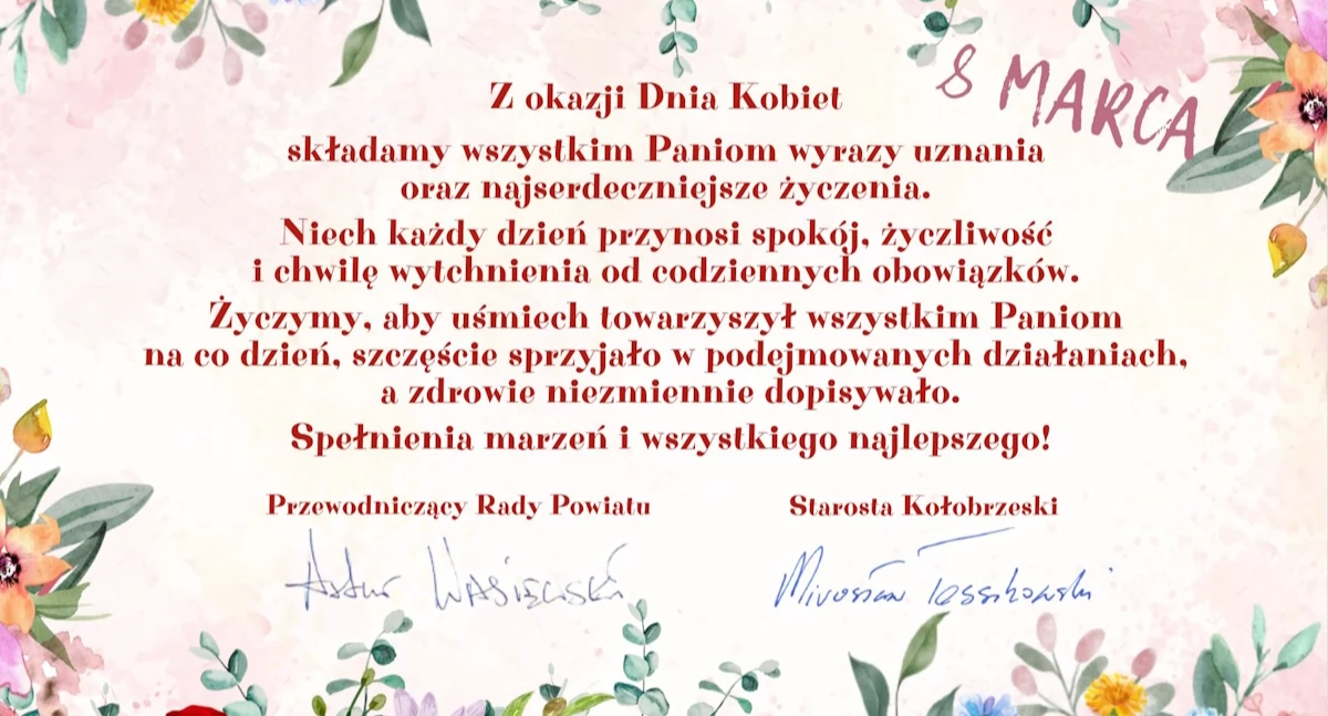 Komunikaty, Życzenia okazji Kobiet władz Powiatu Kołobrzeskiego - zdjęcie, fotografia
