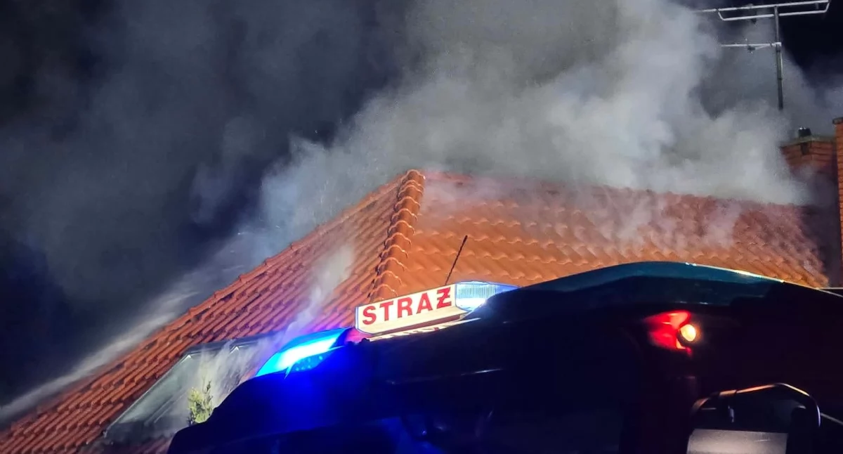 Straż Pożarna, Nocny pożar Kołobrzegiem Strażacy uratowali przed całkowitym zniszczeniem przez ogień - zdjęcie, fotografia