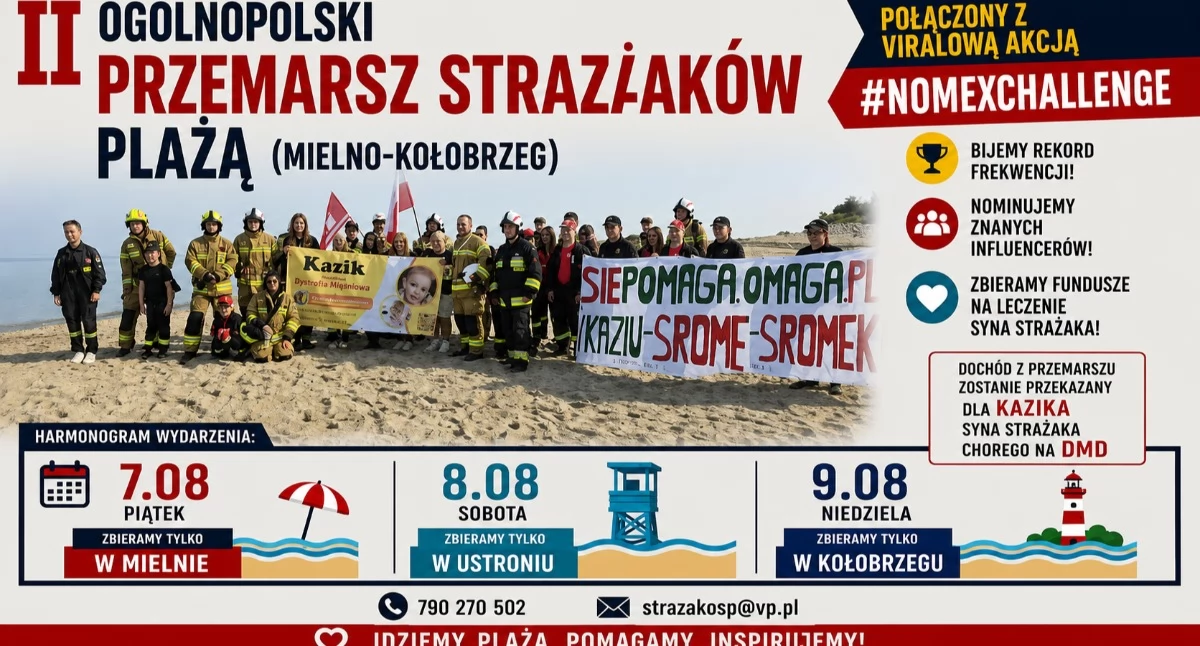 Wiadomości, Strażacy całej Polski przejdą plażą Mielna Kołobrzegu Wszystko małego Kazika - zdjęcie, fotografia