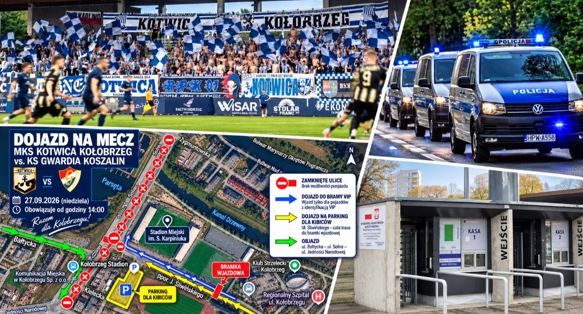 Wiadomości, Końcówka biletów zamknięte ulice objazdy mobilizacja policji Kołobrzeg odlicza godziny derbów - zdjęcie, fotografia